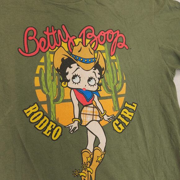 Betty Boop Rodeo Girl Casual Short Sleeve Shirt Womens Size Medium M Green - Picture 4 of 9
